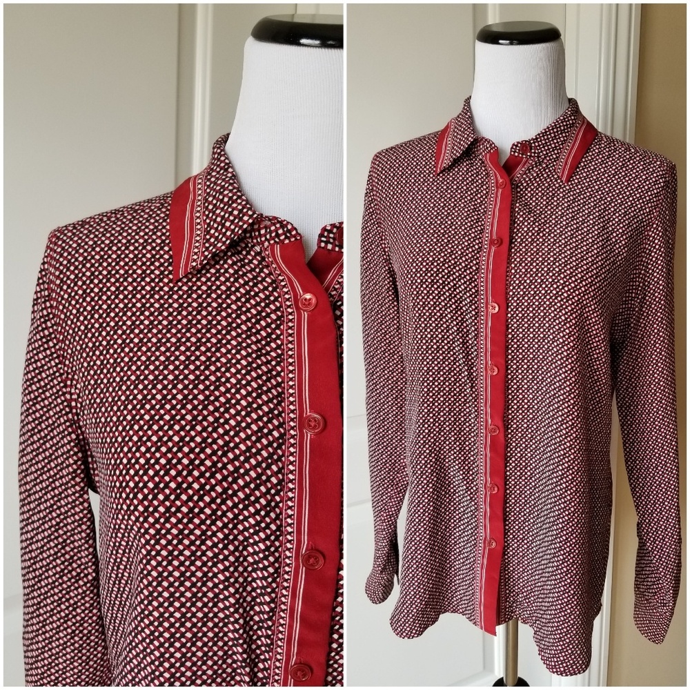 Equipment Femme Black Red Checker Silk Sz Small